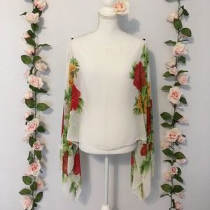 Swimsuit Poncho Cover up / Sheer Flowy Overshirt